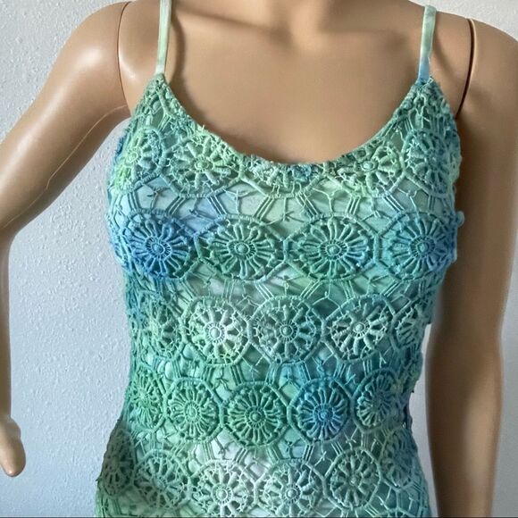 Jack. Tie Dyed Crochet Mini Dress Blue Green White Size 4 - Picture 4 of 14